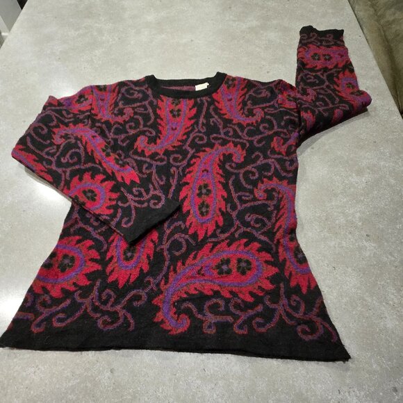 Women's Wool/Acrylic Blend Floral Paisley Print Long Sleeves Sweater - Sze Small - Picture 1 of 13